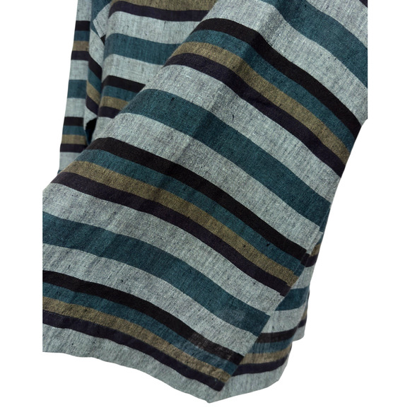 Eileen Fisher Sz L Teal Multi Stripe Organic Linen Top Bateau Neck EXCELLENT - Picture 4 of 6